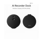 ENSOUL AI Recorder Dock — top view showing front and back sides. Seamless magnetic charging contacts and minimalist button layout in matte black finish.