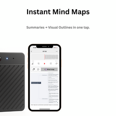 ENSOUL AI Recorder connected to smartphone showing instant mind map feature turning AI summaries into visual outlines in one tap