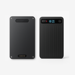 Front and back view of ENSOUL AI Recorder — ultra-thin smart voice recorder with LED display and metal body design.