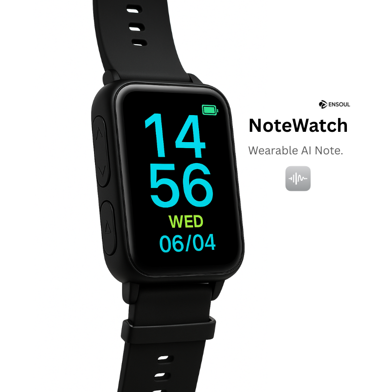 ENSOUL NoteWatch is a wearable AI note-taking smartwatch combining minimal design with smart recording features.