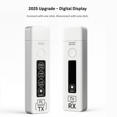 ENSOUL 2025 wireless HDMI kit with digital display—one-click TX/RX connection for PC and TV.