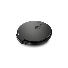 ENSOUL AI Recorder Dock — top-down angled view of the magnetic charging base. Matte black circular design with precision buttons and seamless finish.