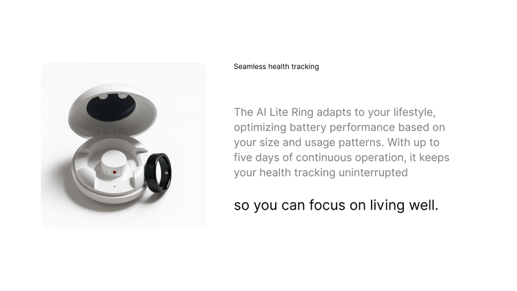 AI Lite Ring — premium smart ring that tracks sleep, recovery, and movement with precision sensors for seamless wellness.
