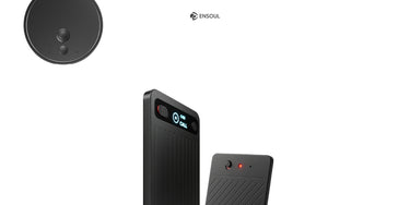 ENSOUL AI Recorder — ultra-thin smart voice recorder with wireless module. Minimalist black design featuring OLED display and intelligent recording interface.